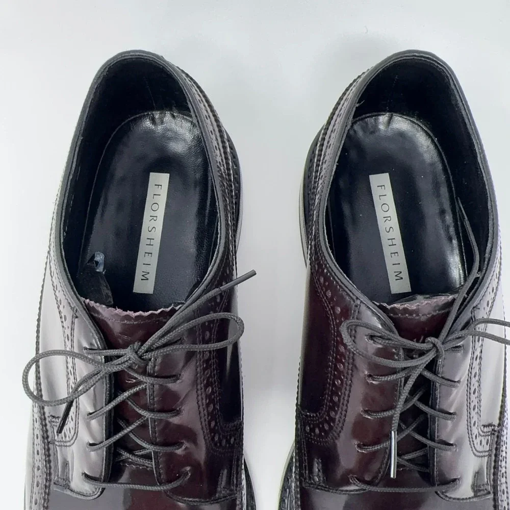 VTG Florsheim Longwing Brogue Oxblood Dress Shoes Mens 11D 549540 Patent Leather
